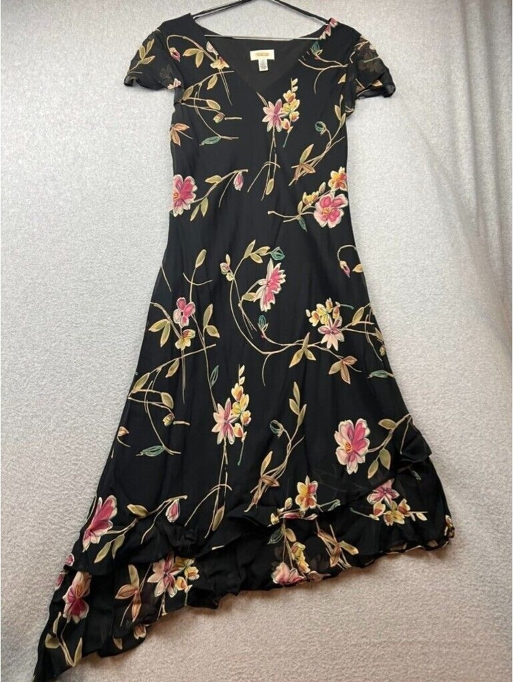 Vintage Talbots Midi Dress Womens 14 Floral Whimsygoth Asymmetrical Romantic